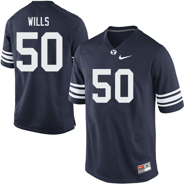 Men #50 Connor Wills BYU Cougars College Football Jerseys Sale-Navy